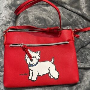 Red Crossbody Bag with Dog Design